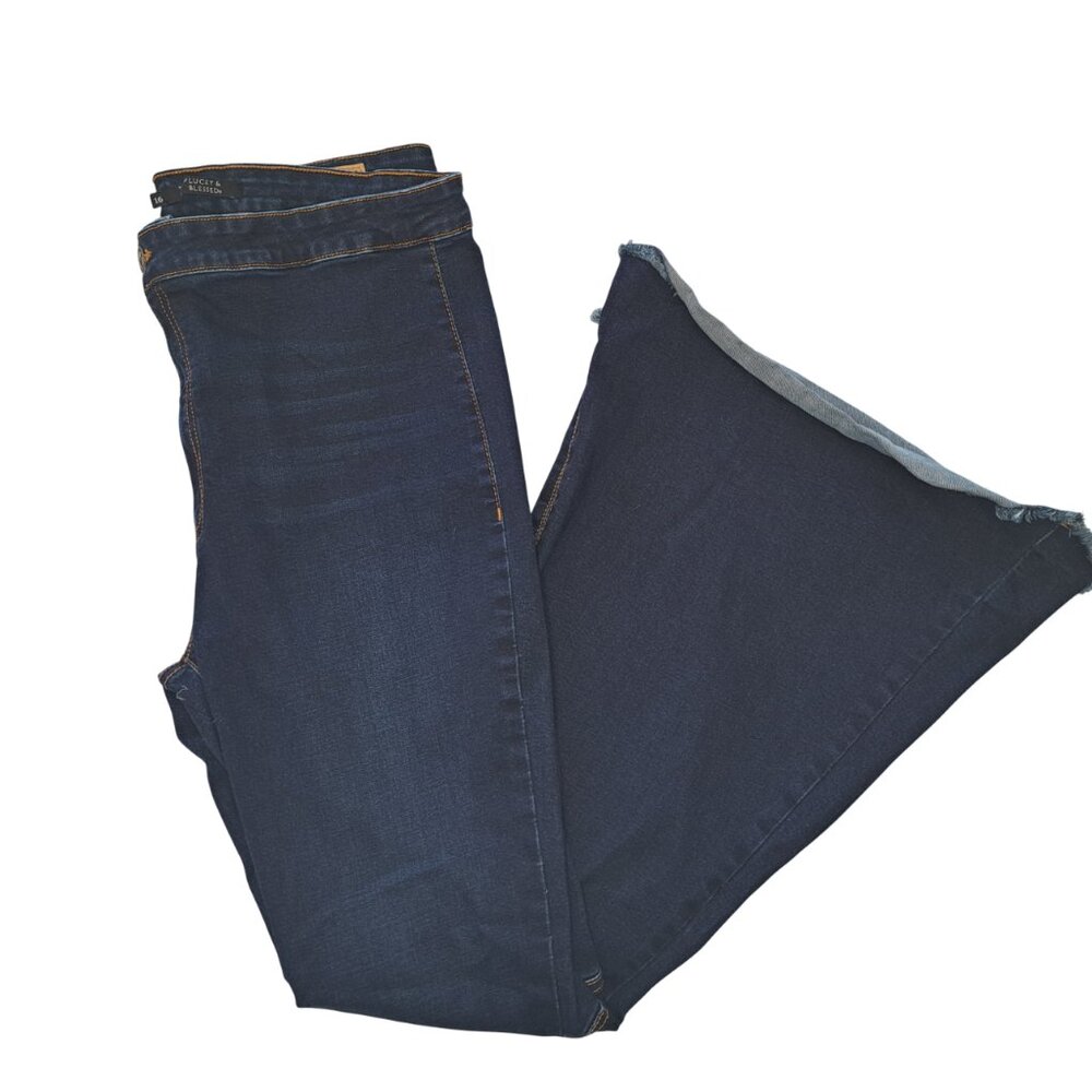 Lucky & Blessed Dark Blue Flare Bell Bottom Jeans Plus Size 16